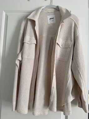 aerie Cream Waffle-Knit Button Front Top